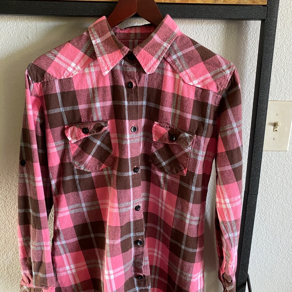 Pink Plaid Flannel Button-down